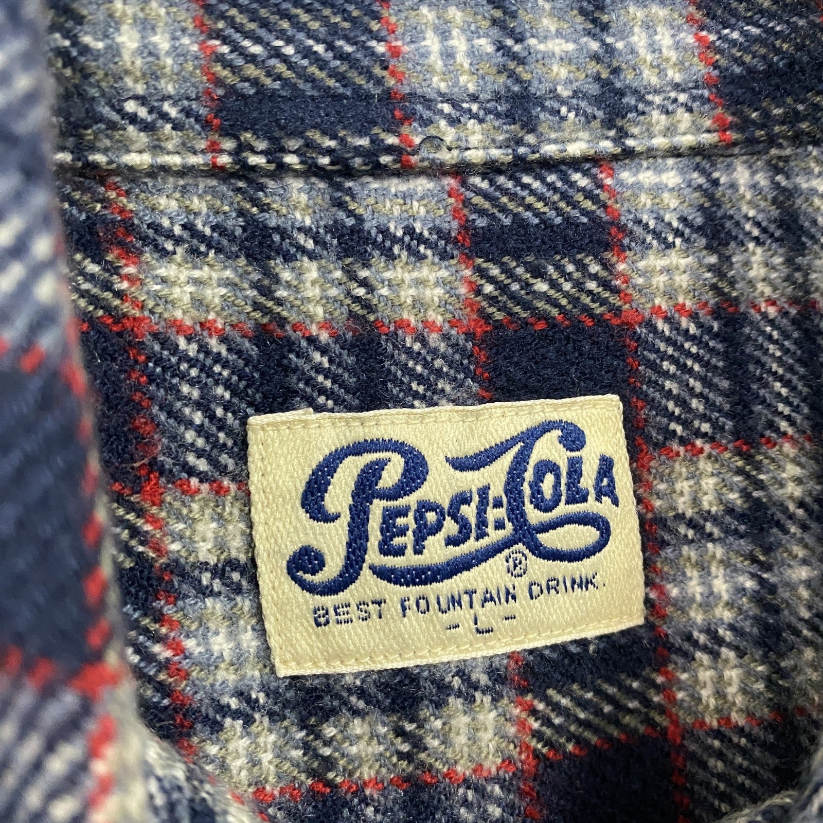 PEPSICOLA　ペプシコーラ　長袖シャツ　チェック柄　企業　紺　ネイビー　Lサイズ　古着