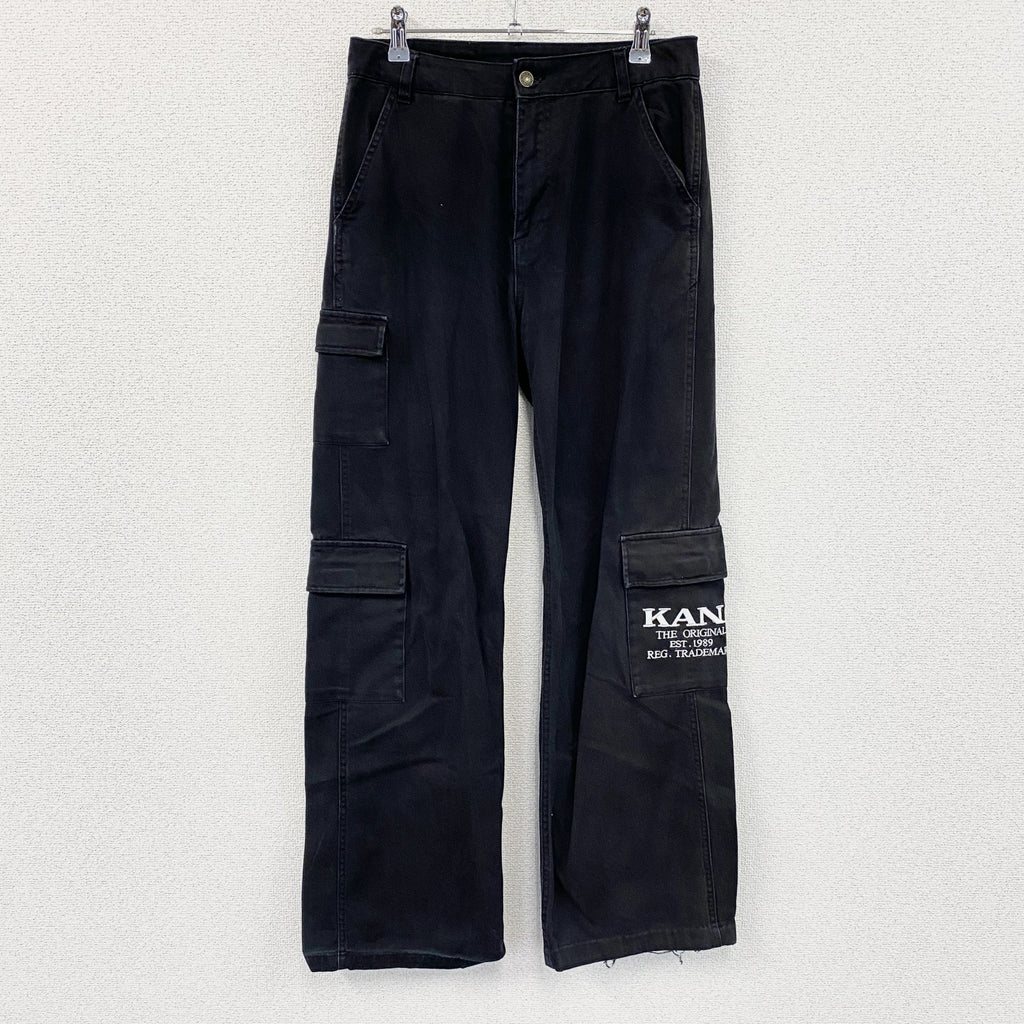 Karl Kani　カールカナイ　カーゴブラックデニムパンツ　刺繍ロゴ　フラップポケット　5つポケット　黒　ブラック　Sサイズ　古着