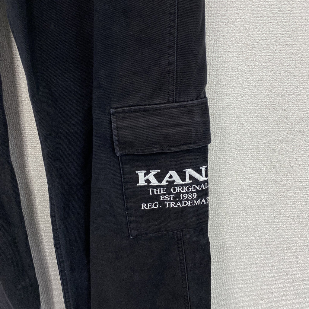 Karl Kani　カールカナイ　カーゴブラックデニムパンツ　刺繍ロゴ　フラップポケット　5つポケット　黒　ブラック　Sサイズ　古着