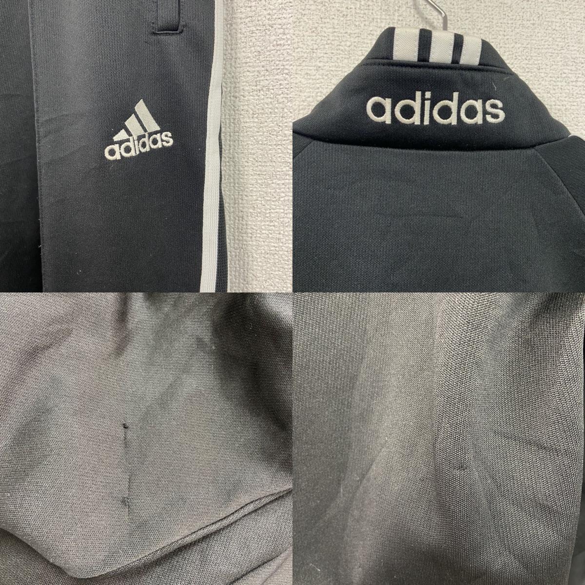 90s　adidas　アディダス　デサント　ジャージセットアップ　トラックジャケット　トラックパンツ　ラグランスリーブ　刺繍ロゴ　パフォーマンスロゴ　スリーストライプス　ヴィンテージ　黒　ブラック　Oサイズ　古着