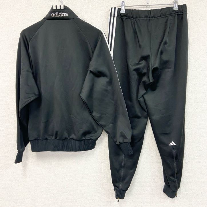 90s　adidas　アディダス　デサント　ジャージセットアップ　トラックジャケット　トラックパンツ　ラグランスリーブ　刺繍ロゴ　パフォーマンスロゴ　スリーストライプス　ヴィンテージ　黒　ブラック　Oサイズ　古着
