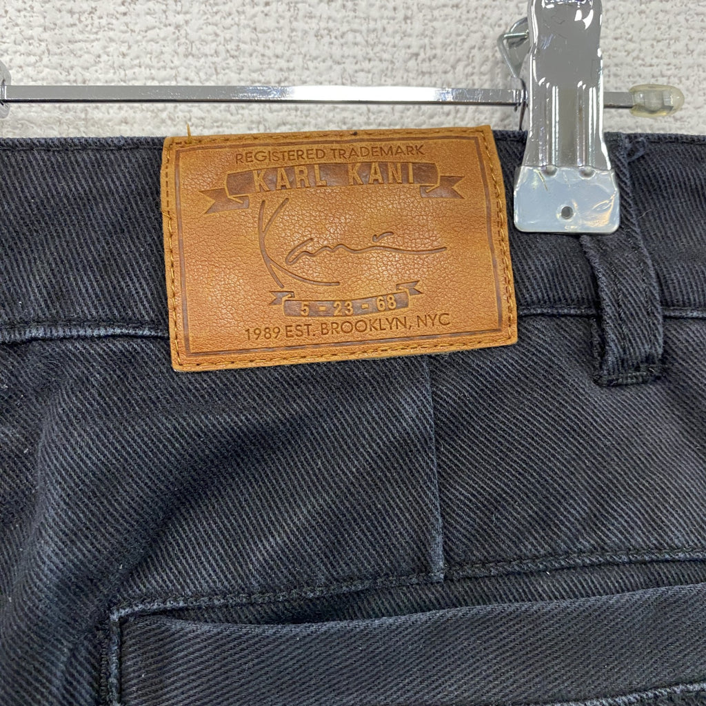 Karl Kani　カールカナイ　カーゴブラックデニムパンツ　刺繍ロゴ　フラップポケット　5つポケット　黒　ブラック　Sサイズ　古着