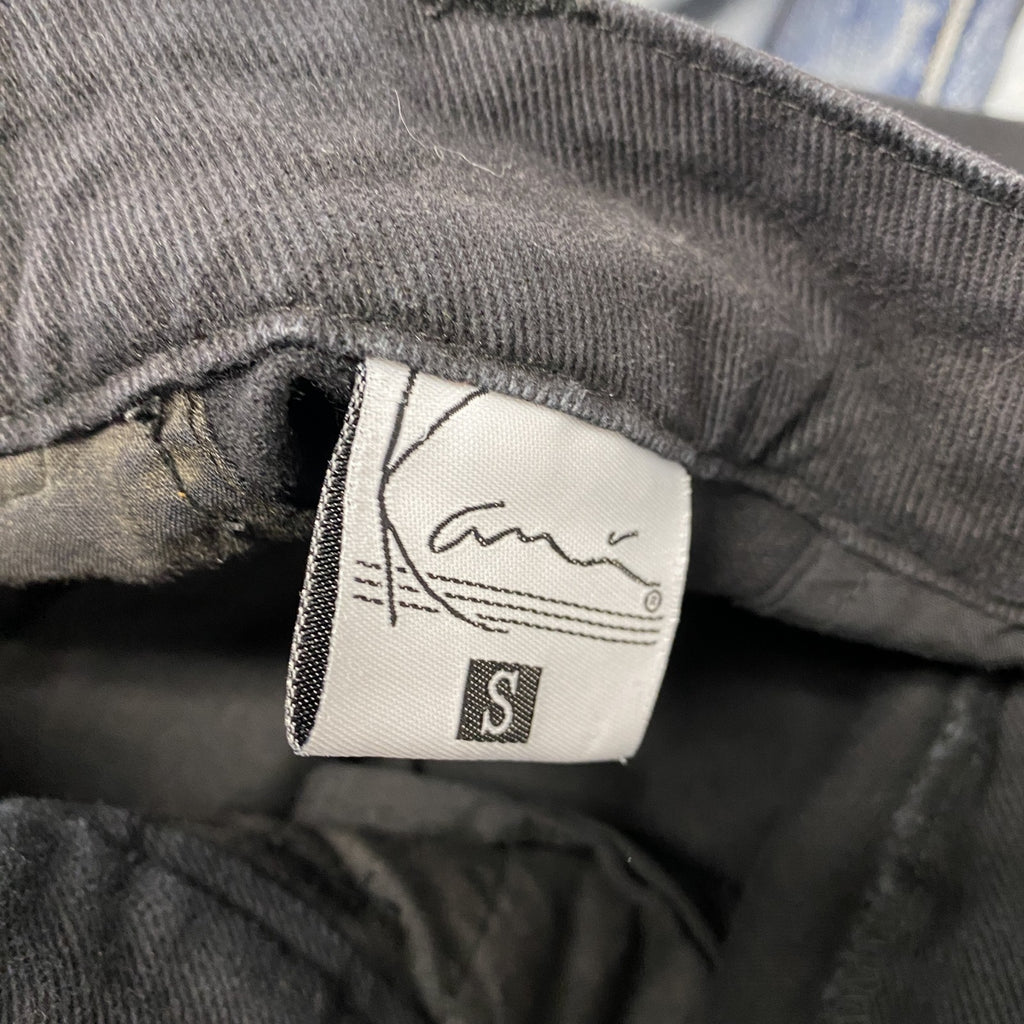 Karl Kani　カールカナイ　カーゴブラックデニムパンツ　刺繍ロゴ　フラップポケット　5つポケット　黒　ブラック　Sサイズ　古着