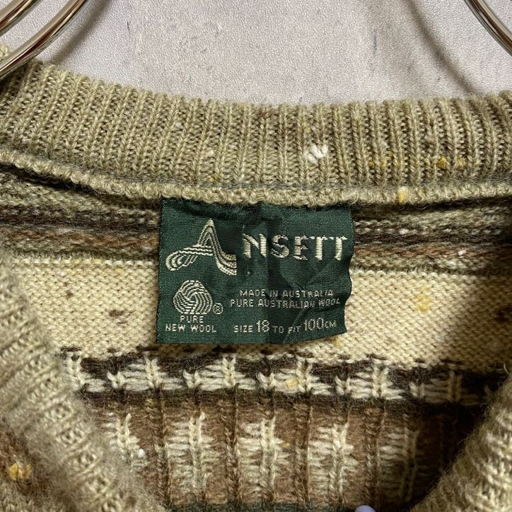 90s　NSETT　ウールニットセーター　ノルディック柄　ボーダー柄　アメカジ　ヴィンテージ　総柄　Sサイズ　古着