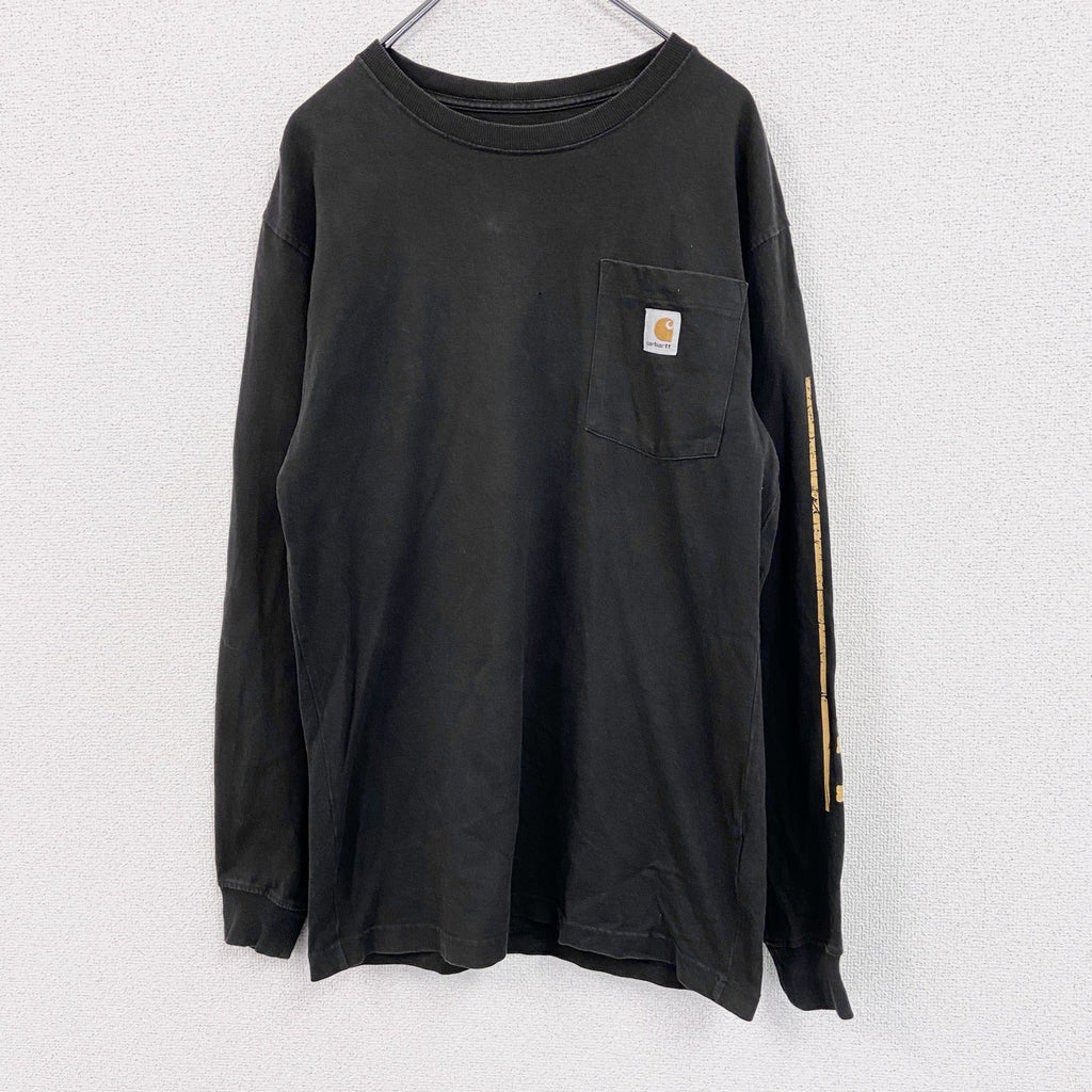 Carhartt　カーハート　長袖プリントTシャツ/ロンT　ポケT　黒　ブラック　Sサイズ　古着