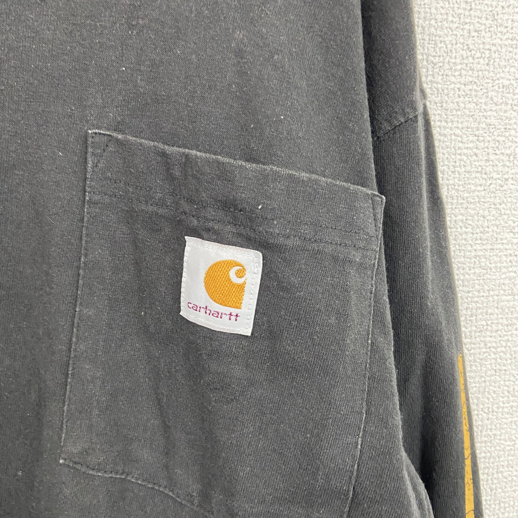 Carhartt　カーハート　長袖プリントTシャツ/ロンT　ポケT　黒　ブラック　Sサイズ　古着