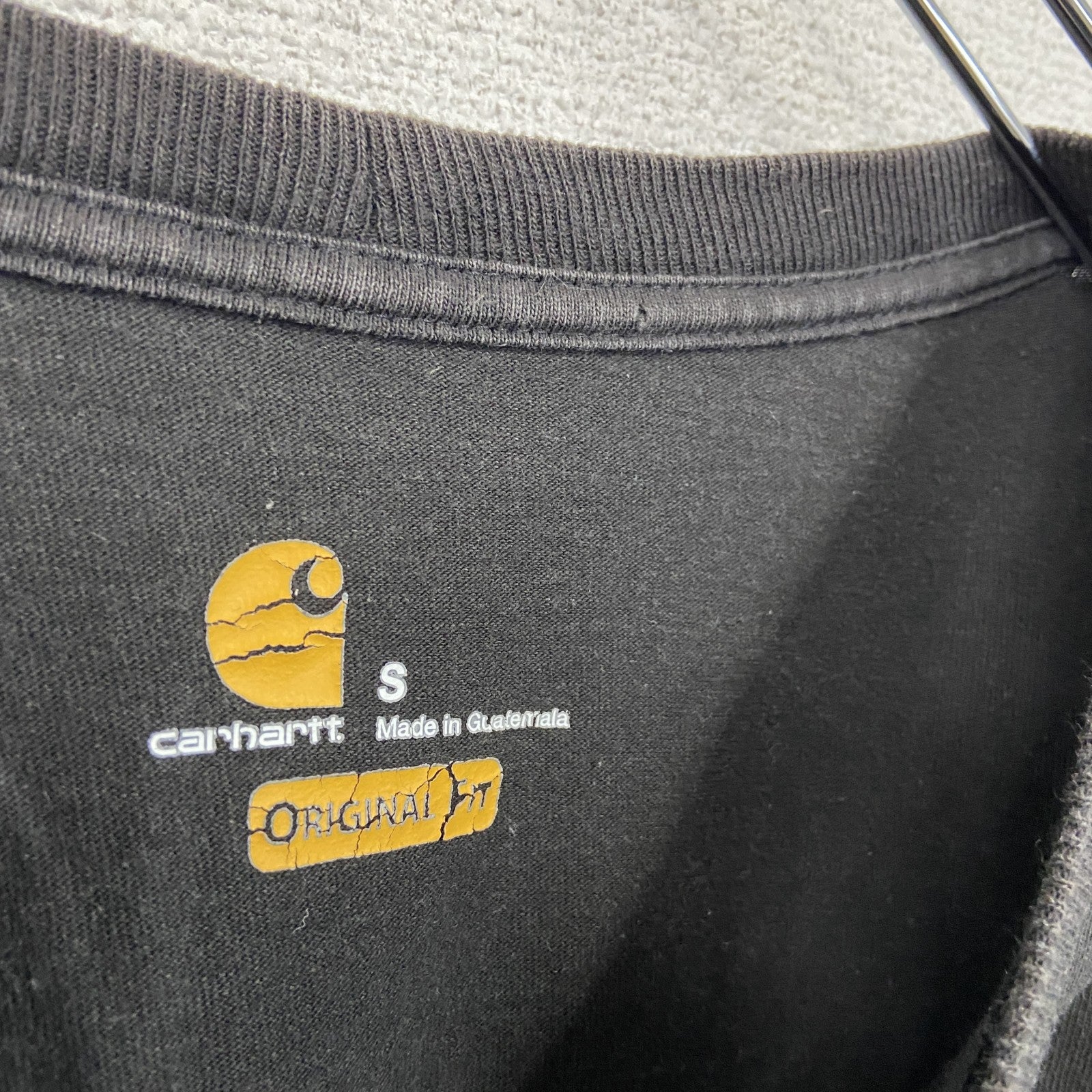 Carhartt　カーハート　長袖プリントTシャツ/ロンT　ポケT　黒　ブラック　Sサイズ　古着