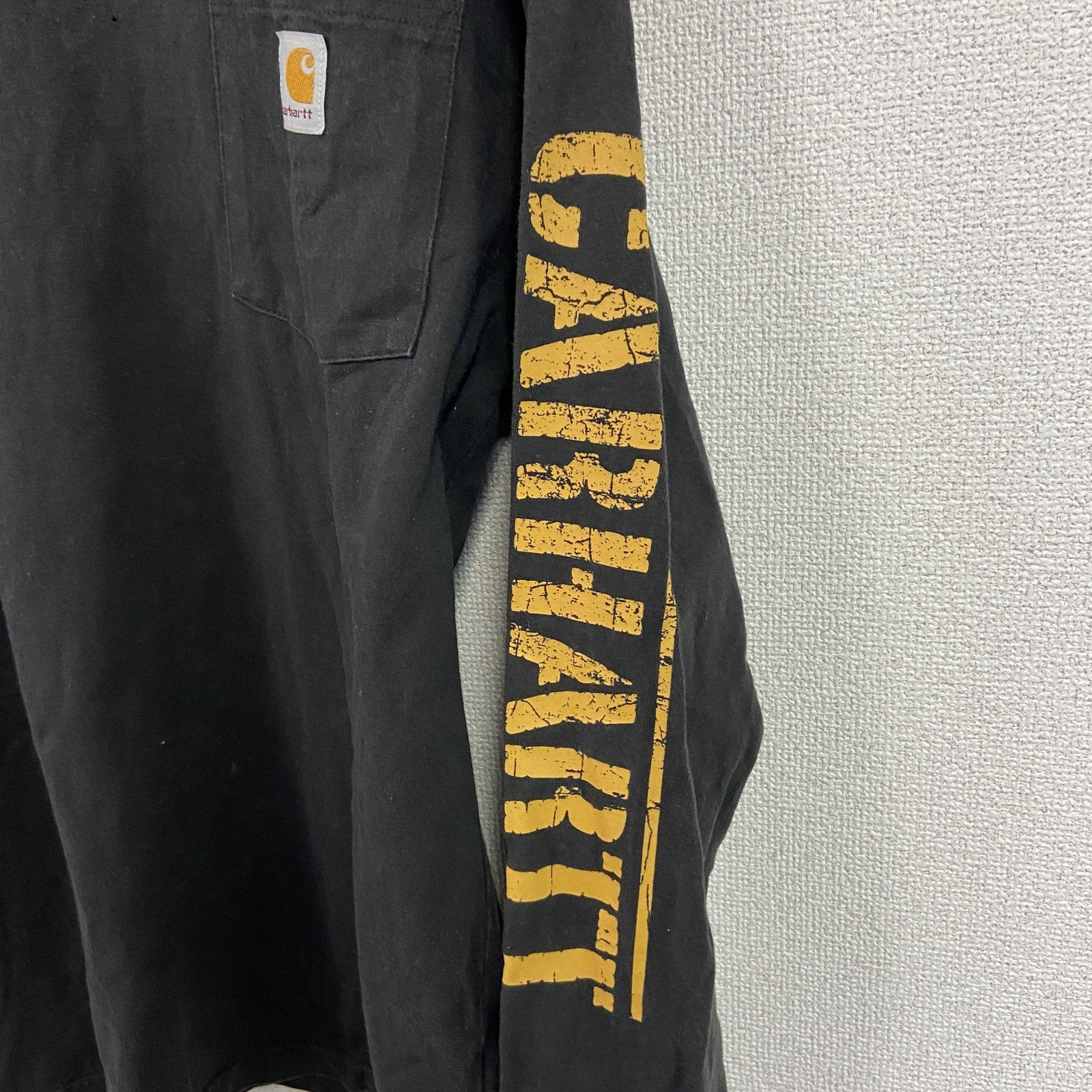 Carhartt　カーハート　長袖プリントTシャツ/ロンT　ポケT　黒　ブラック　Sサイズ　古着