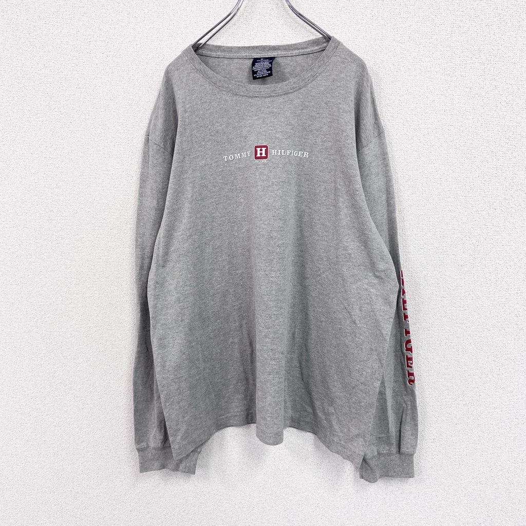 90s～　TOMMY HILFIGER　トミーヒルフィガー　長袖プリントTシャツ/ロンT　グレー　灰色　XXLサイズ　　ヴィンテージ　古着