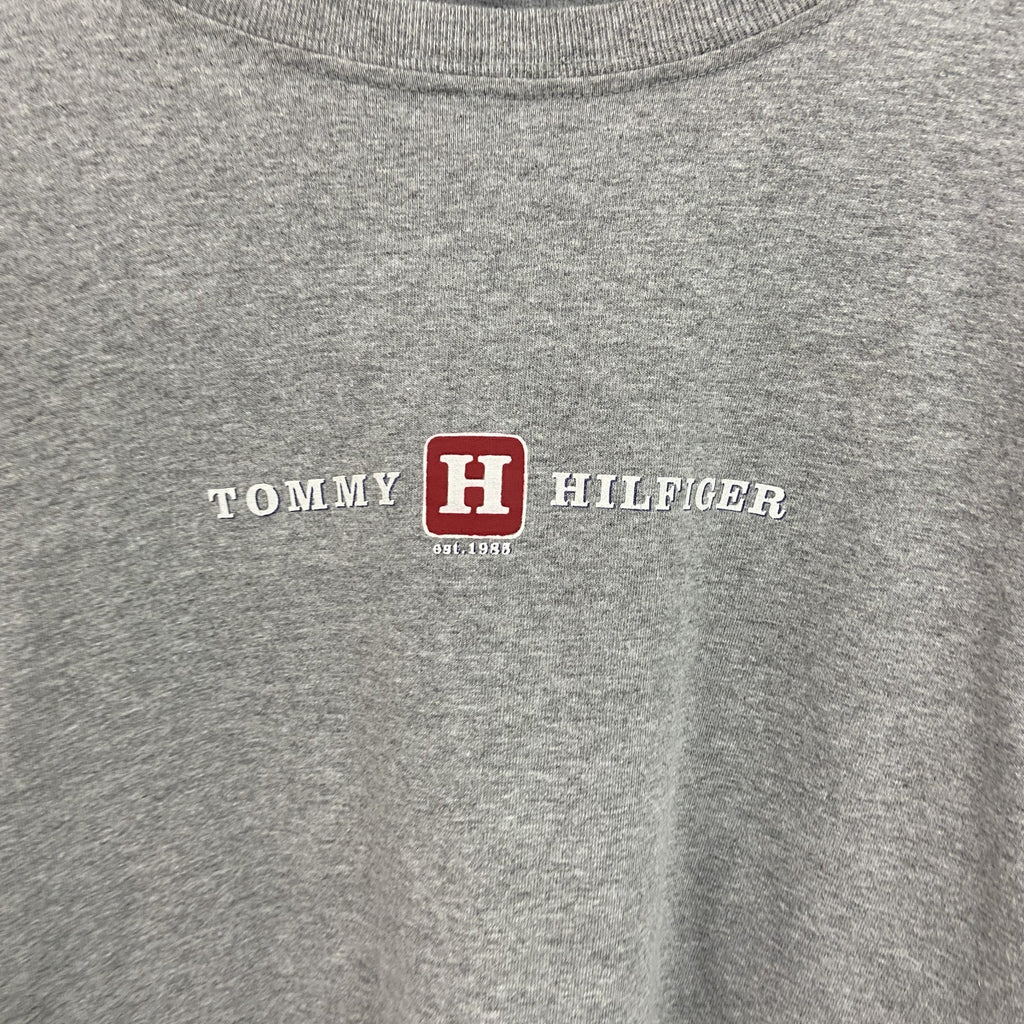 90s～　TOMMY HILFIGER　トミーヒルフィガー　長袖プリントTシャツ/ロンT　グレー　灰色　XXLサイズ　　ヴィンテージ　古着