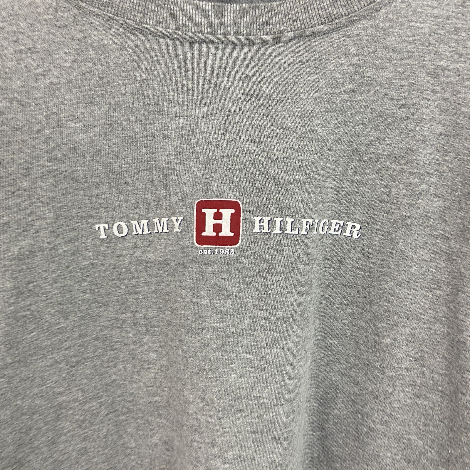 90s～　TOMMY HILFIGER　トミーヒルフィガー　長袖プリントTシャツ/ロンT　グレー　灰色　XXLサイズ　　ヴィンテージ　古着