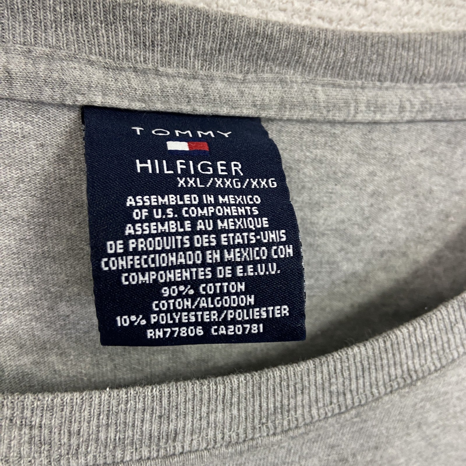 90s～　TOMMY HILFIGER　トミーヒルフィガー　長袖プリントTシャツ/ロンT　グレー　灰色　XXLサイズ　　ヴィンテージ　古着