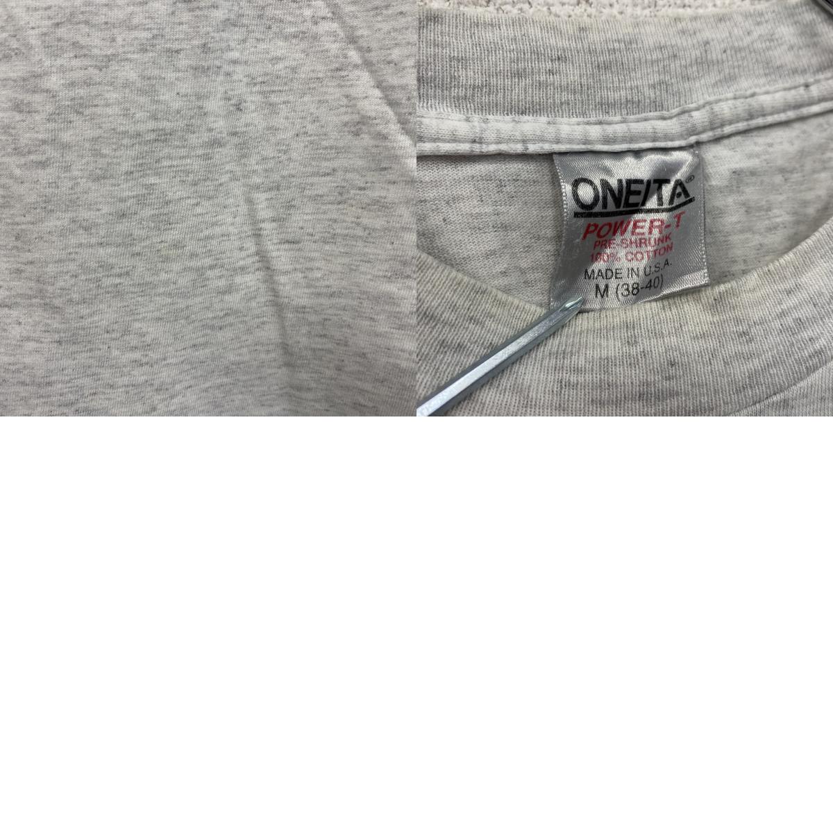 ONEITA　半袖プリントTシャツ　シングルステッチ　霜降りグレー　Mサイズ カットソー メンズ コットン 古着