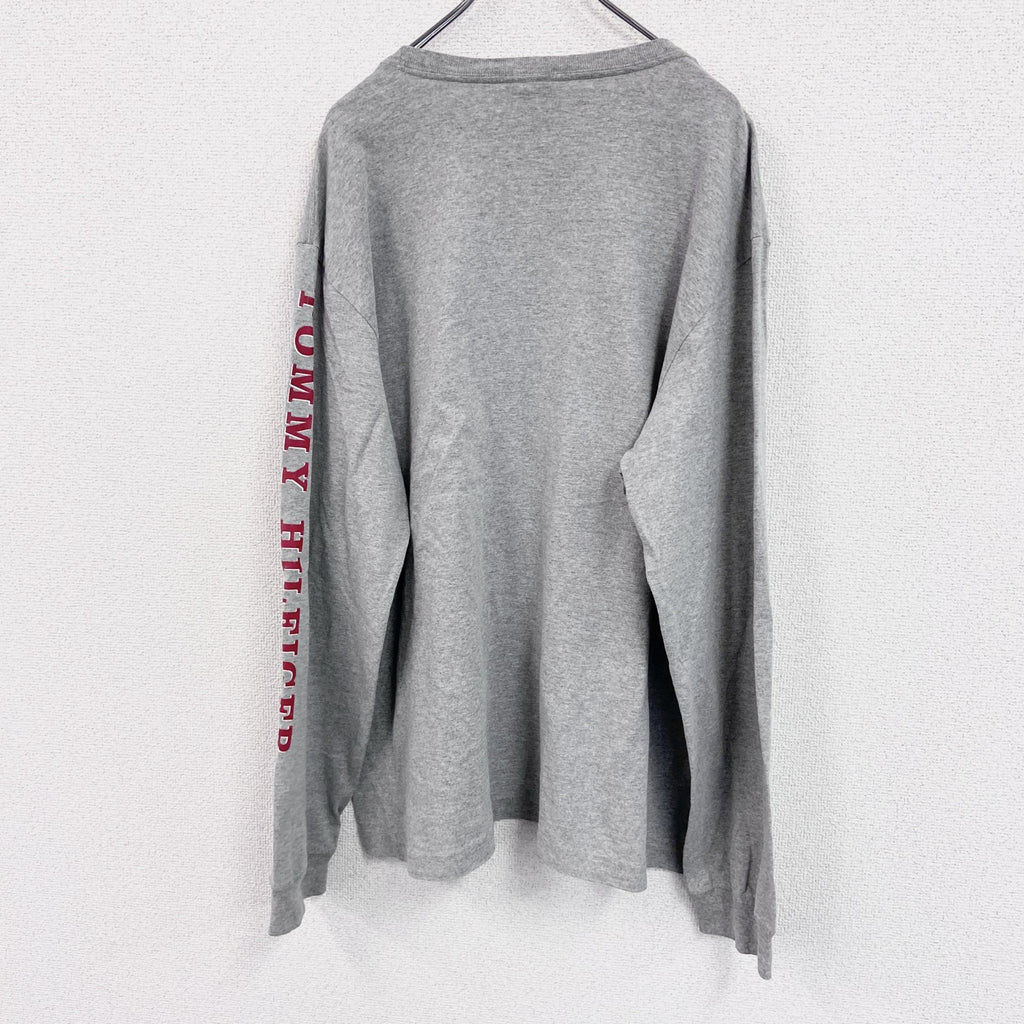 90s～　TOMMY HILFIGER　トミーヒルフィガー　長袖プリントTシャツ/ロンT　グレー　灰色　XXLサイズ　　ヴィンテージ　古着