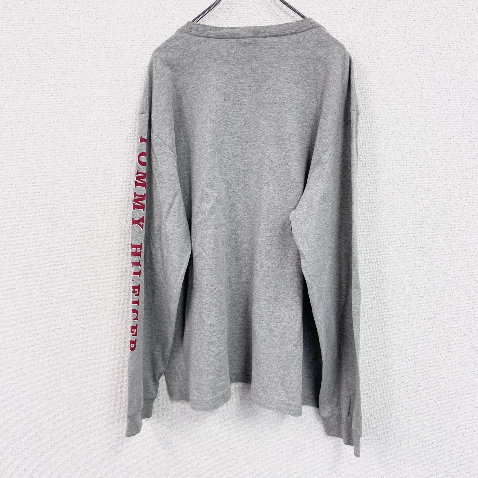 90s～　TOMMY HILFIGER　トミーヒルフィガー　長袖プリントTシャツ/ロンT　グレー　灰色　XXLサイズ　　ヴィンテージ　古着