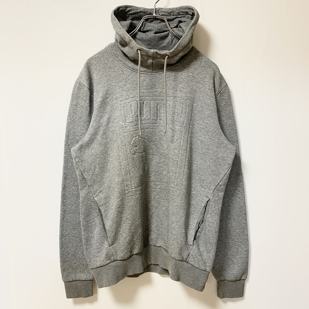 PUMA　プーマ　スウェットパーカー/フーディ　ハイネック　デカロゴ　灰色　グレー　Mサイズ　古着