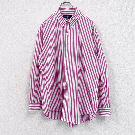 Ralph Lauren　ラルフローレン　BLAKE　長袖ボタンダウンシャツ　ストライプ柄　ピンク　LLサイズ