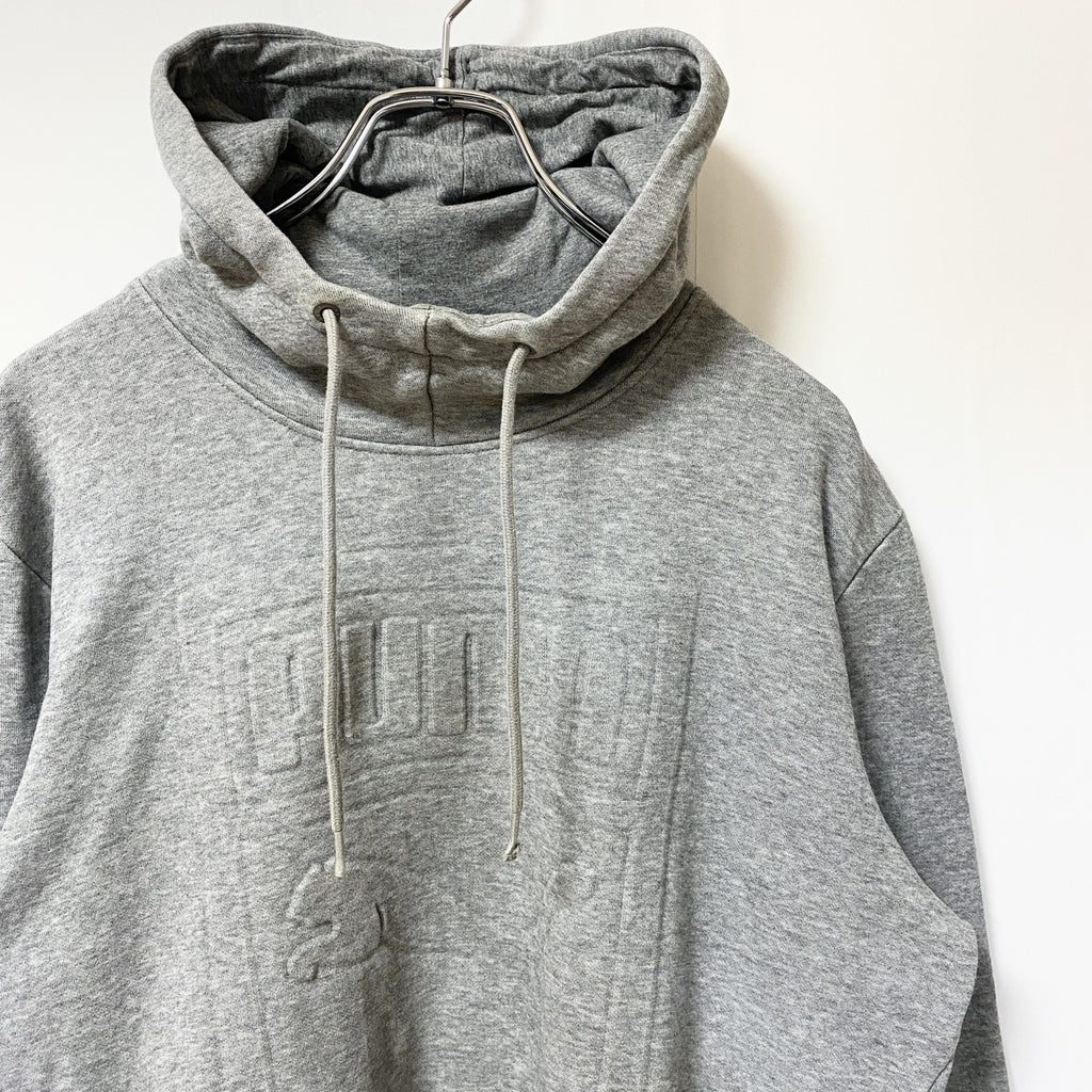 PUMA　プーマ　スウェットパーカー/フーディ　ハイネック　デカロゴ　灰色　グレー　Mサイズ　古着