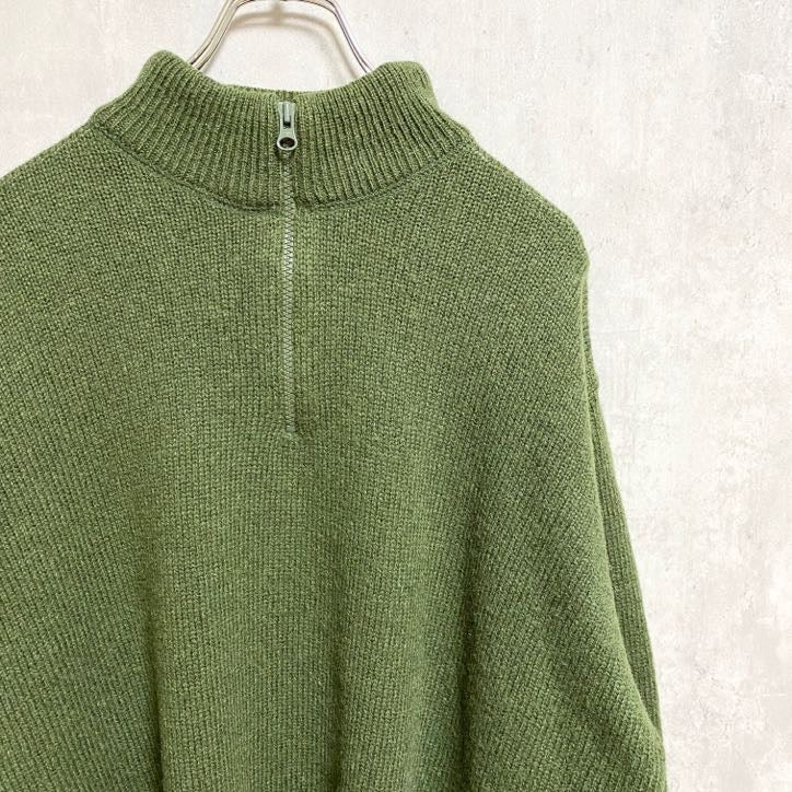 古着 used　WOOLRICH ウールリッチ　長袖ハーフジップニット　セーター　ハイネック　カーキ　ビックシルエット　XLサイズ