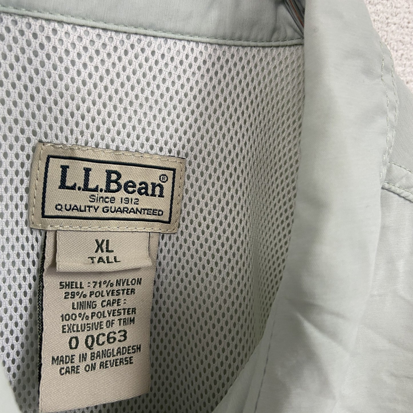 L.L.Bean　エルエルビーン　長袖ナイロンシャツ　フィッシングシャツ　ライトグリーン　XLサイズ