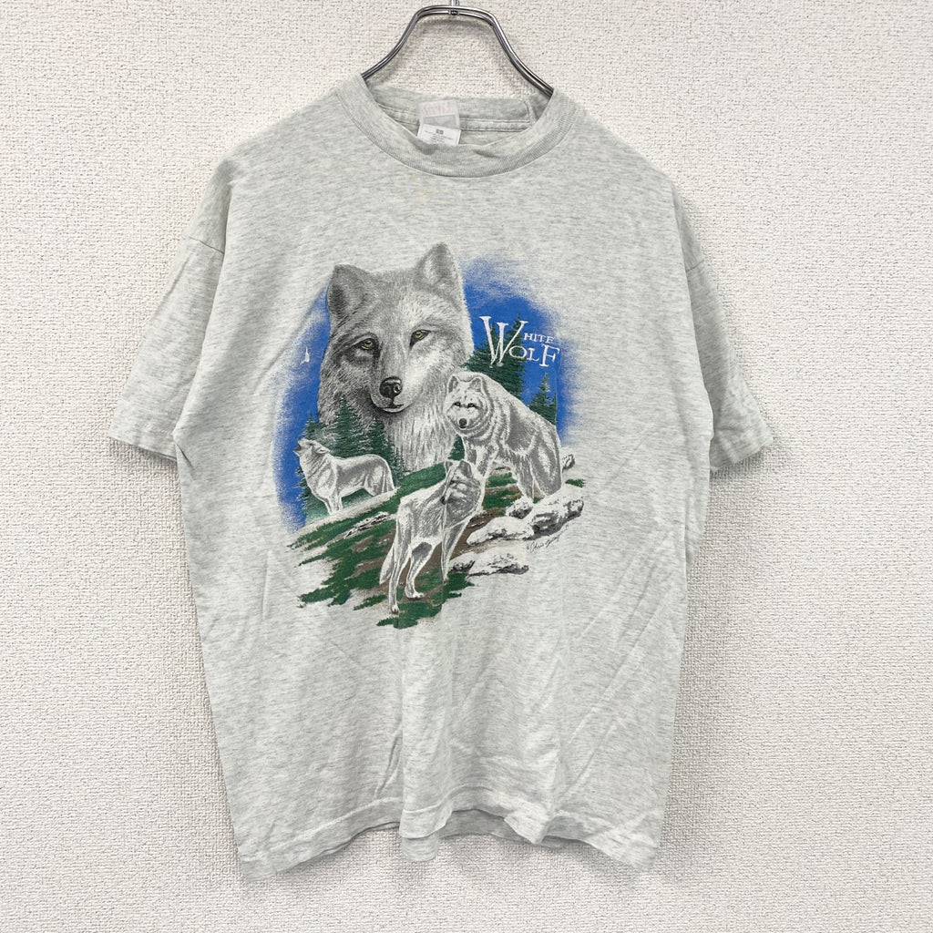FRUIT OF THE LOOM　フルーツオブザルーム　半袖プリントTシャツ　シングルステッチ　霜降りグレー　Lサイズ カットソー メンズ コットン 古着