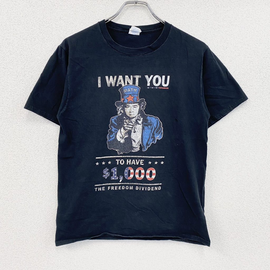 PORT&COMPANY　半袖プリントパロディTシャツ　アンクルサム　I want you　星条旗　黒　ブラック　Sサイズ　古着