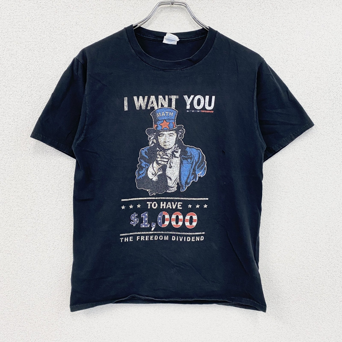 PORT&COMPANY　半袖プリントパロディTシャツ　アンクルサム　I want you　星条旗　黒　ブラック　Sサイズ　古着