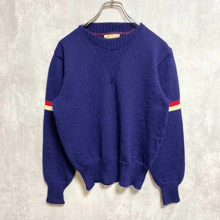 古着 used　～70s　Jantzen ジャンセン　USA製　ヴィンテージ　長袖Vガゼットニット　セーター　青　ブルー　Sサイズ