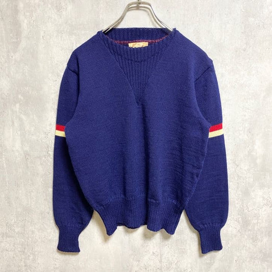 古着 used　～70s　Jantzen ジャンセン　USA製　ヴィンテージ　長袖Vガゼットニット　セーター　青　ブルー　Sサイズ