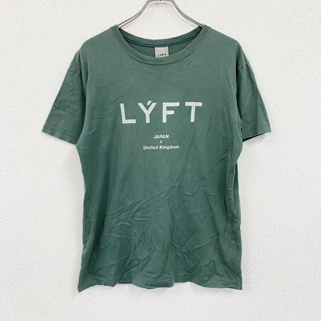 LYFT　リフト　JAPAN × United Kingdom　半袖Tシャツ　4連プリント　緑　グリーン　Lサイズ　古着