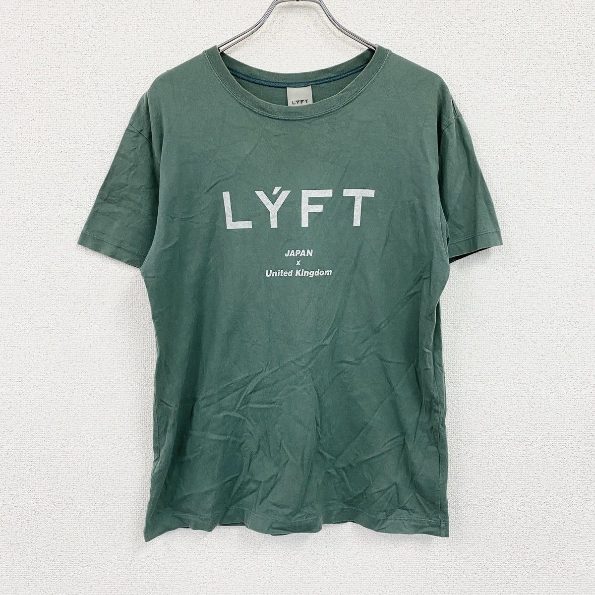 LYFT　リフト　JAPAN × United Kingdom　半袖Tシャツ　4連プリント　緑　グリーン　Lサイズ　古着