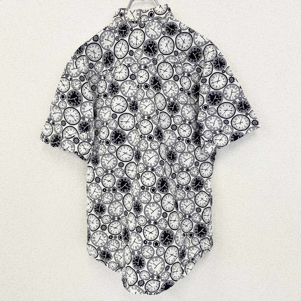 Kaewfa　半袖プリント柄シャツ　歯車　時計　カジュアル　個性的デザイン　襟付き　総柄　レトロ　XXLサイズ　古着