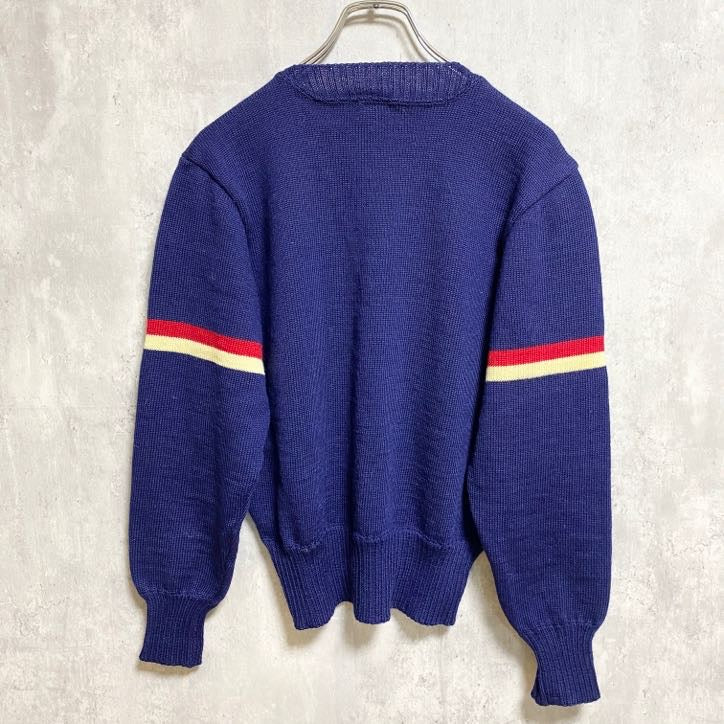 古着 used　～70s　Jantzen ジャンセン　USA製　ヴィンテージ　長袖Vガゼットニット　セーター　青　ブルー　Sサイズ