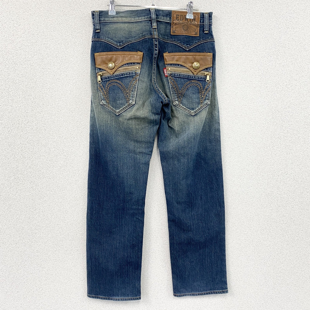 EDWIN　エドウィン　デニムパンツ/ジーンズ　縦落ち　鬼ヒゲ　フェード　ジップフライ　インディゴ　W30サイズ　古着