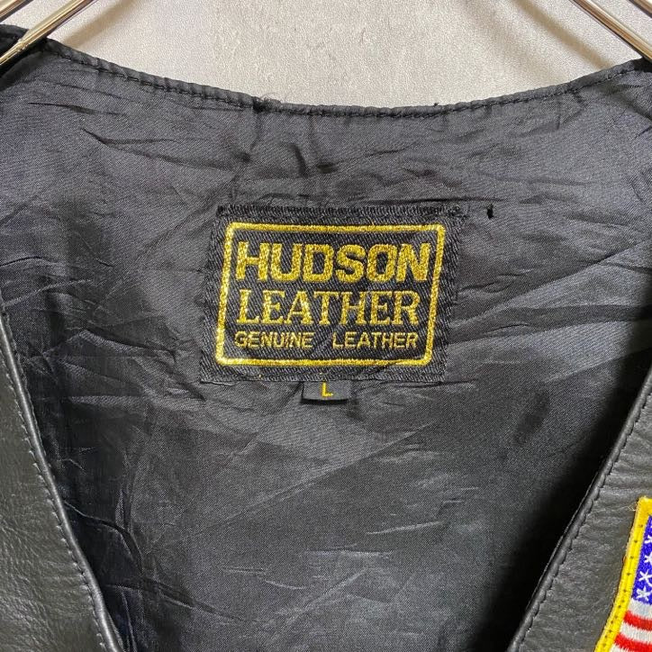 古着 used　 HUDSON　LEATHER ハドソンレザー　レザーベスト　本革　バイカー　黒　ブラック　ワッペン　Lサイズ