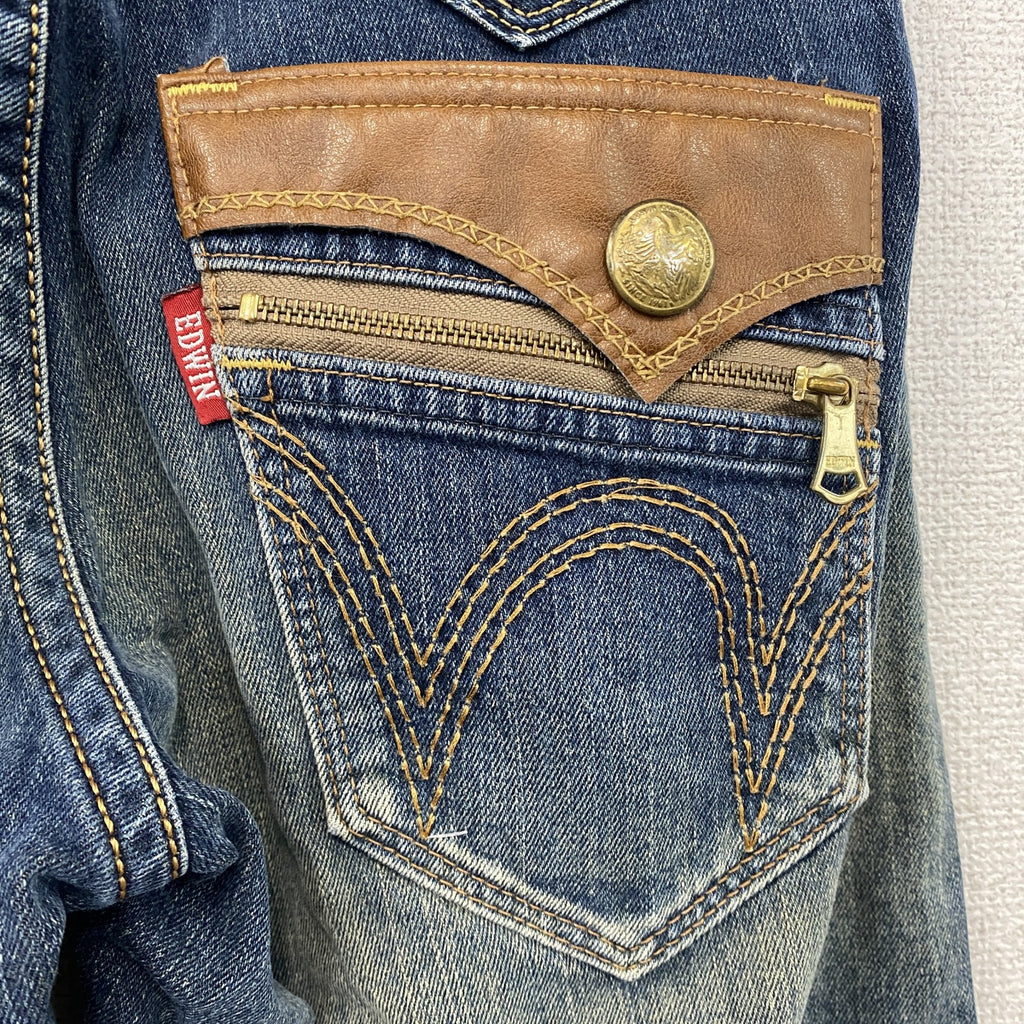 EDWIN　エドウィン　デニムパンツ/ジーンズ　縦落ち　鬼ヒゲ　フェード　ジップフライ　インディゴ　W30サイズ　古着