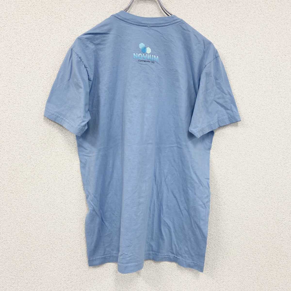 NOVIUM　半袖プリントTシャツ　企業T　両面プリント　ワンポイント　クルーネック　水色　ブルー　古着