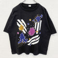 半袖デザインプリントTシャツ　グラフィックプリント　ペイント　クルーネック　黒　ブラック　古着