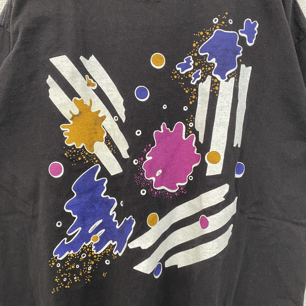 半袖デザインプリントTシャツ　グラフィックプリント　ペイント　クルーネック　黒　ブラック　古着