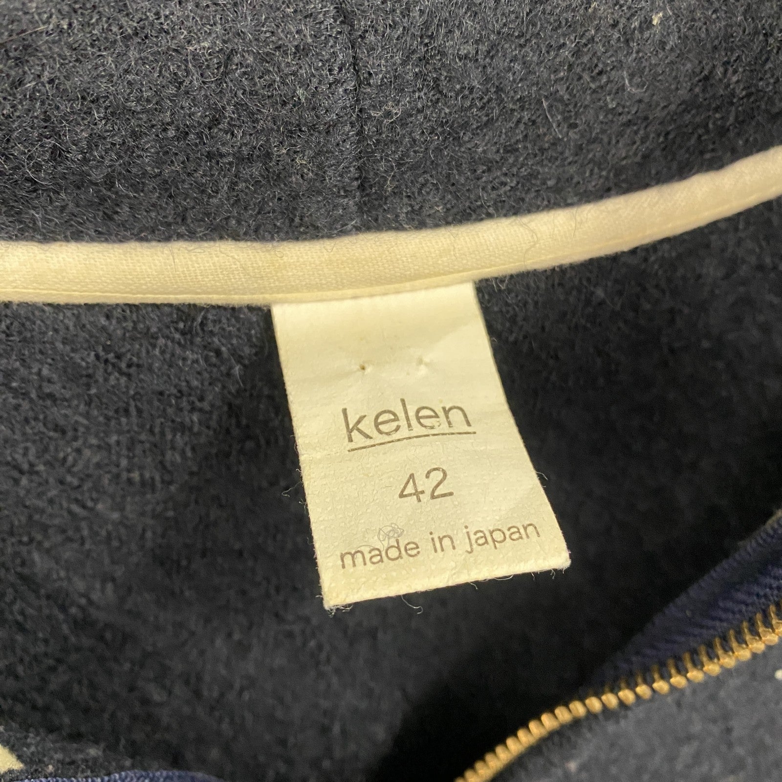 kelen　ケレン　ハーフジップウールパーカー/フーディー　ハイネック　紺　ネイビー　42サイズ　古着