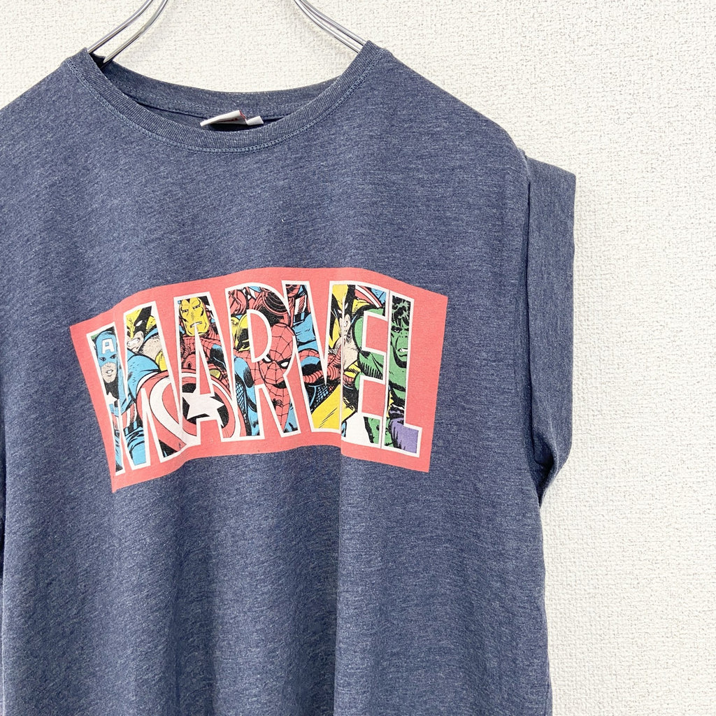 MARVEL マーベル　半袖オリジナルプリントTシャツ　カジュアルデザイン　ネイビー　紺　クルーネック　Mサイズ　古着
