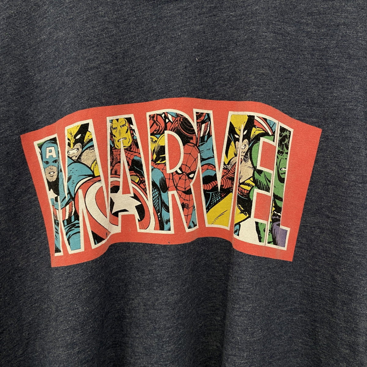 MARVEL マーベル　半袖オリジナルプリントTシャツ　カジュアルデザイン　ネイビー　紺　クルーネック　Mサイズ　古着