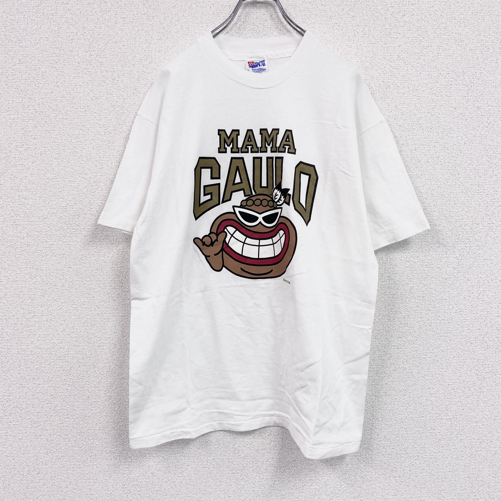 90s　Hanes　ヘインズ　半袖プリントTシャツ　ヴィンテージ　シングルステッチ　白　ホワイト　Lサイズ　古着