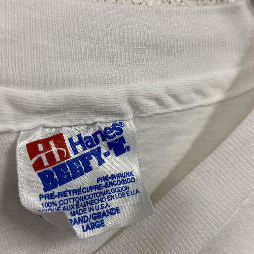 90s　Hanes　ヘインズ　半袖プリントTシャツ　ヴィンテージ　シングルステッチ　白　ホワイト　Lサイズ　古着