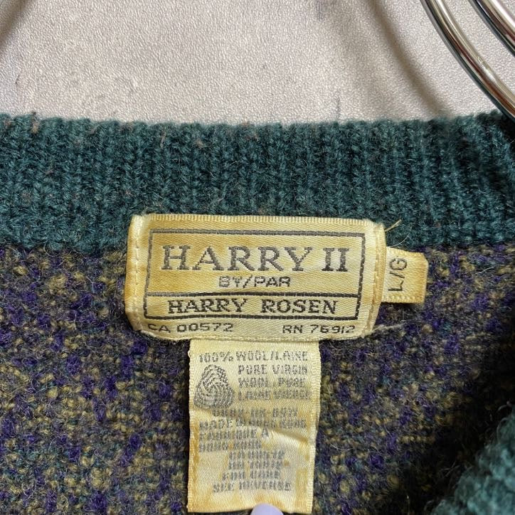 HARRY ROSEN　長袖クルーネックニット　セーター　ノルディック柄　総柄　レトロデザイン　秋冬服　Sサイズ　古着