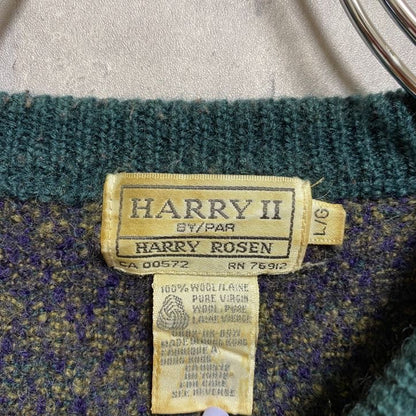 古着 used　HARRY ROSEN　長袖クルーネックニット　セーター　ノルディック柄　総柄　レトロデザイン　秋冬服　Sサイズ