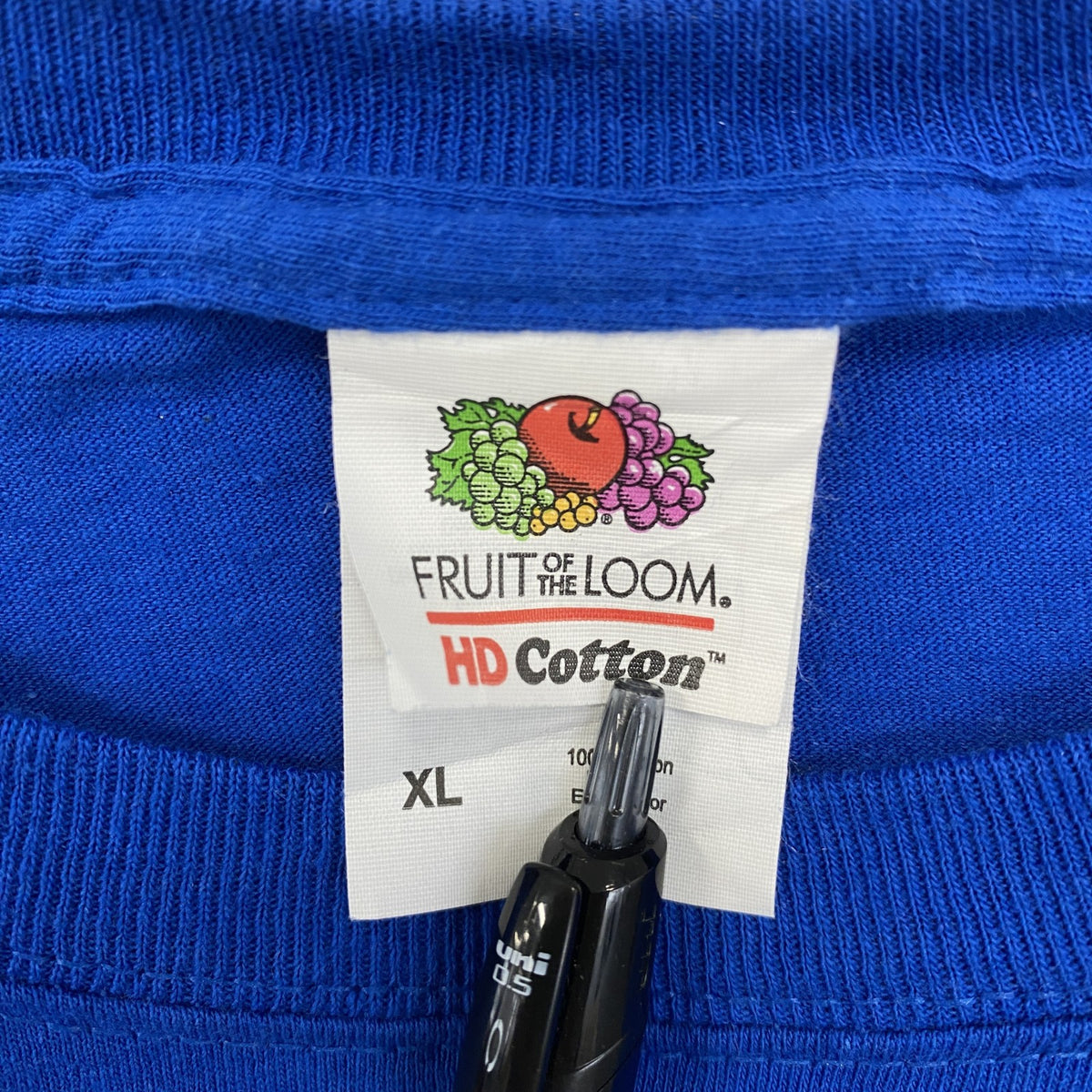FRUIT OF THE LOOM　半袖アニマルプリントTシャツ　アーチプリント　デカロゴ　両面プリント 　青　ブルー　XLサイズ　古着
