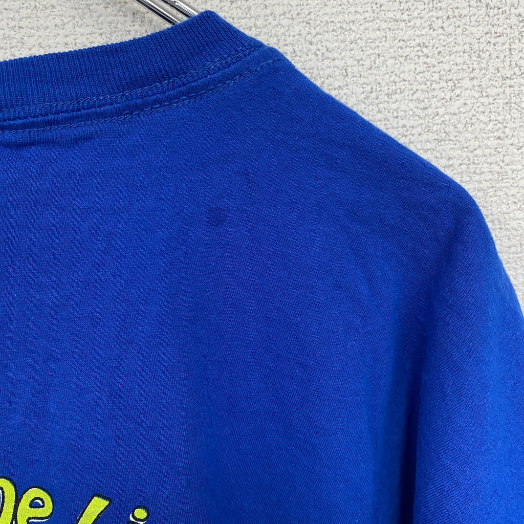 FRUIT OF THE LOOM　半袖アニマルプリントTシャツ　アーチプリント　デカロゴ　両面プリント 　青　ブルー　XLサイズ　古着