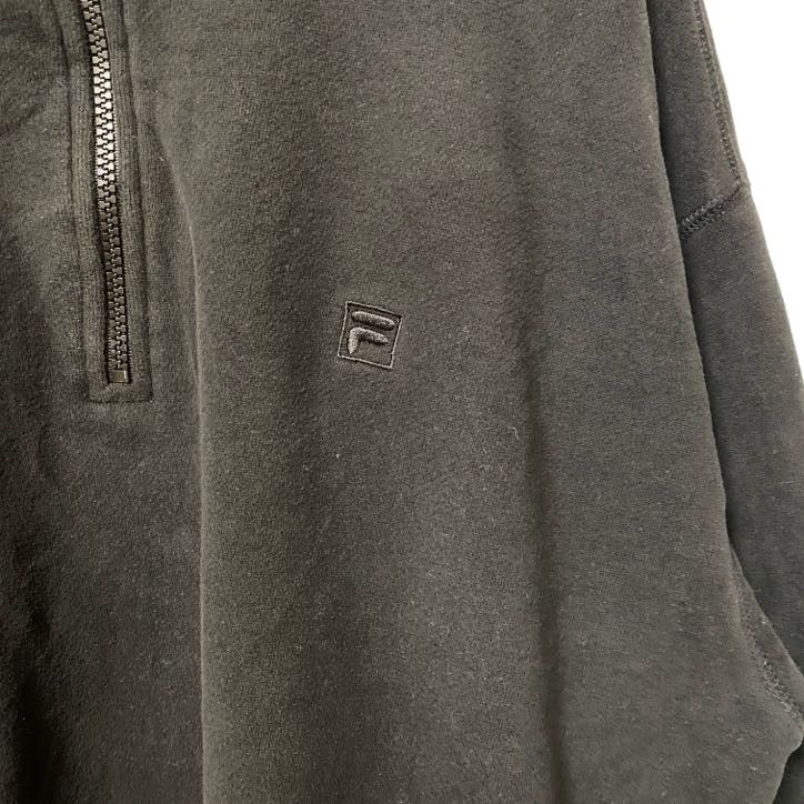 FILA フィラ　長袖ハーフジップワンポイントロゴ刺繍スウェット　パーカー　ハイネック　黒　ブラック　XLサイズ　古着