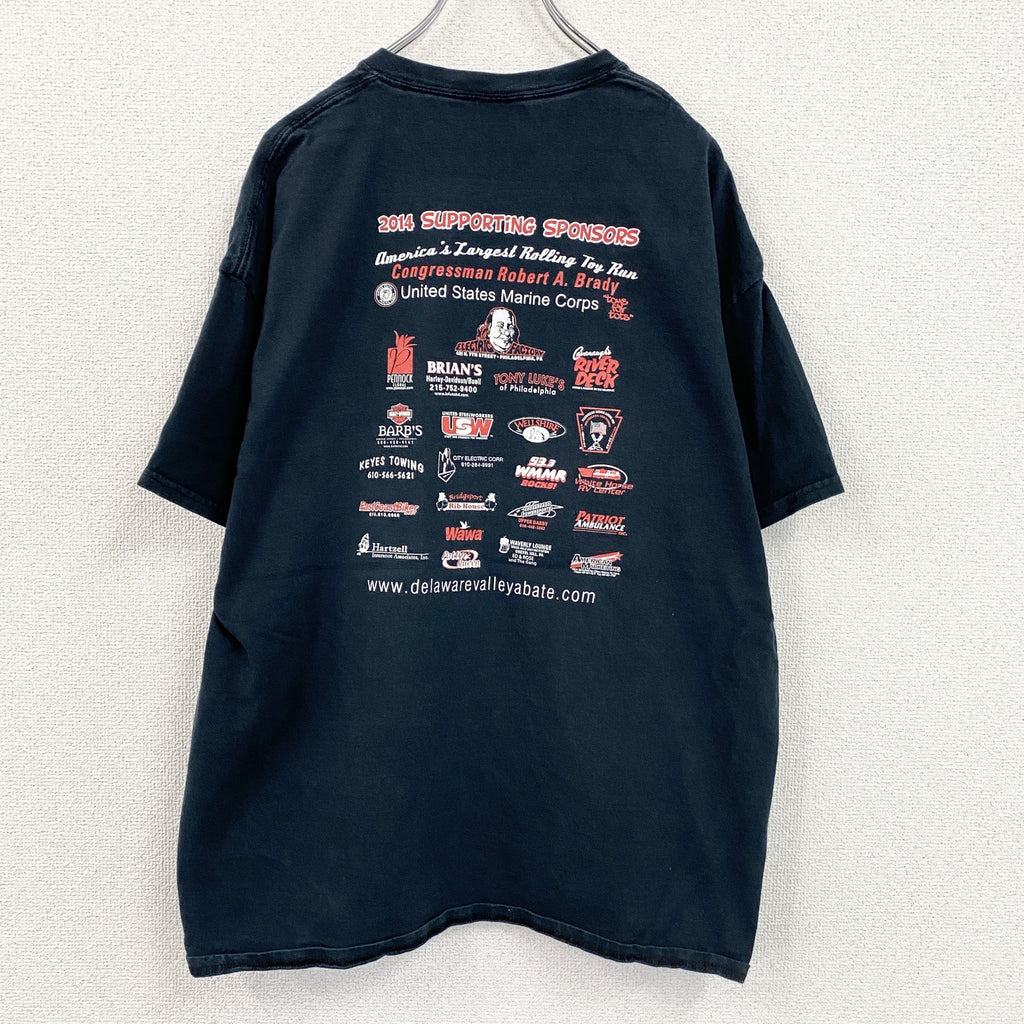 GILDAN　ギルダン　半袖プリントTシャツ　両面プリント　企業ロゴ　アーチプリント　紺　ネイビー　XLサイズ　古着